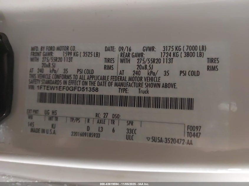 2016 FORD F-150 KING RANCH 1FTEW1EF0GFD51358