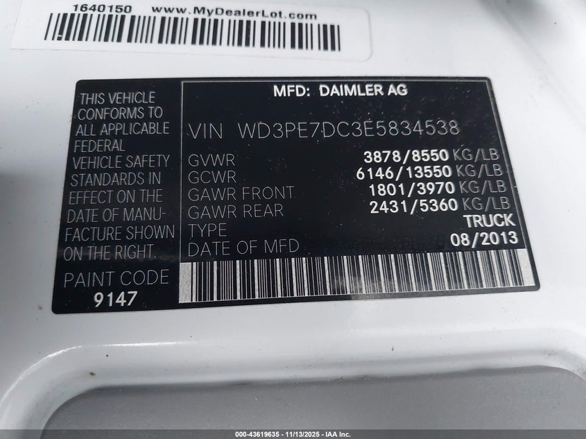 WD3PE7DC3E5834538 2014 MERCEDES-BENZ SPRINTER photo no. 9