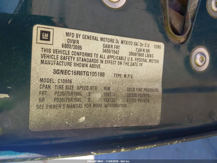 1996 Chevrolet Gmt-400 C1500 VIN: 2GCEC19W3T1119227 Lot: 43619641