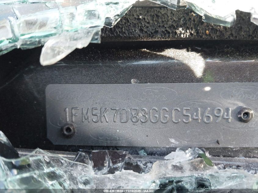 2016 Ford Explorer Xlt VIN: 1FM5K7D83GGC54694 Lot: 43619658