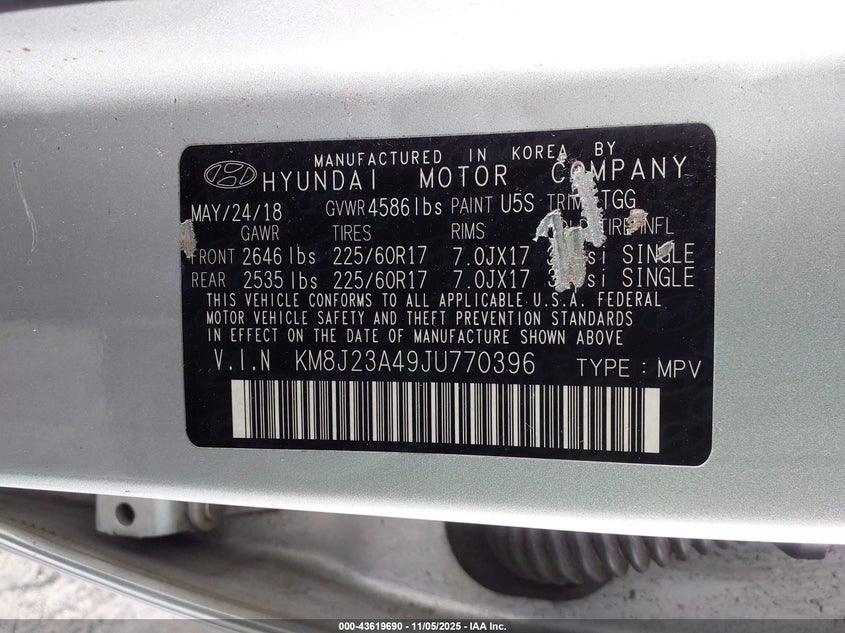 2018 HYUNDAI TUCSON SE - KM8J23A49JU770396