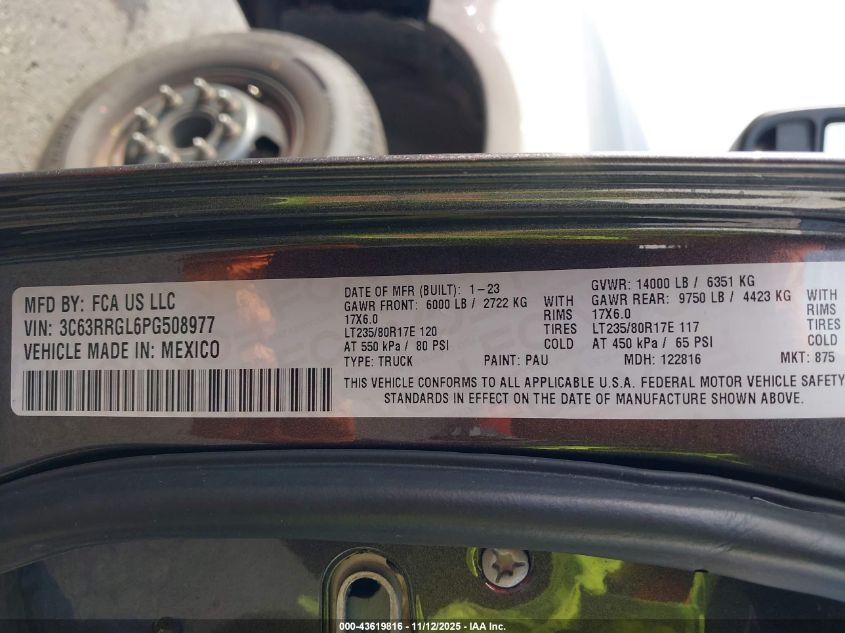 2023 Ram 3500 Tradesman 4X4 8' Box VIN: 3C63RRGL6PG508977 Lot: 43619816