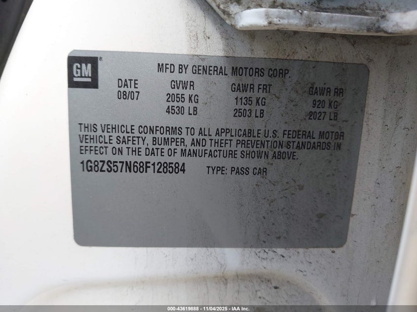 1G8ZS57N68F128584 2008 SATURN AURA photo no. 9