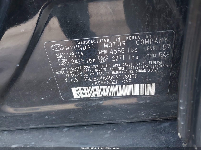 KMHEC4A49FA118956 2015 HYUNDAI SONATA photo no. 9