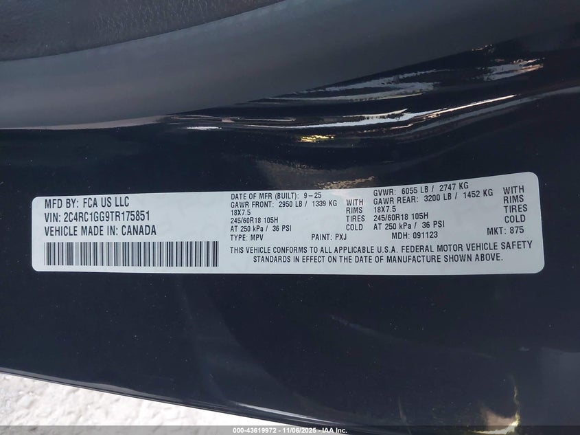 2026 Chrysler Pacifica Limited VIN: 2C4RC1GG9TR175851 Lot: 43619972