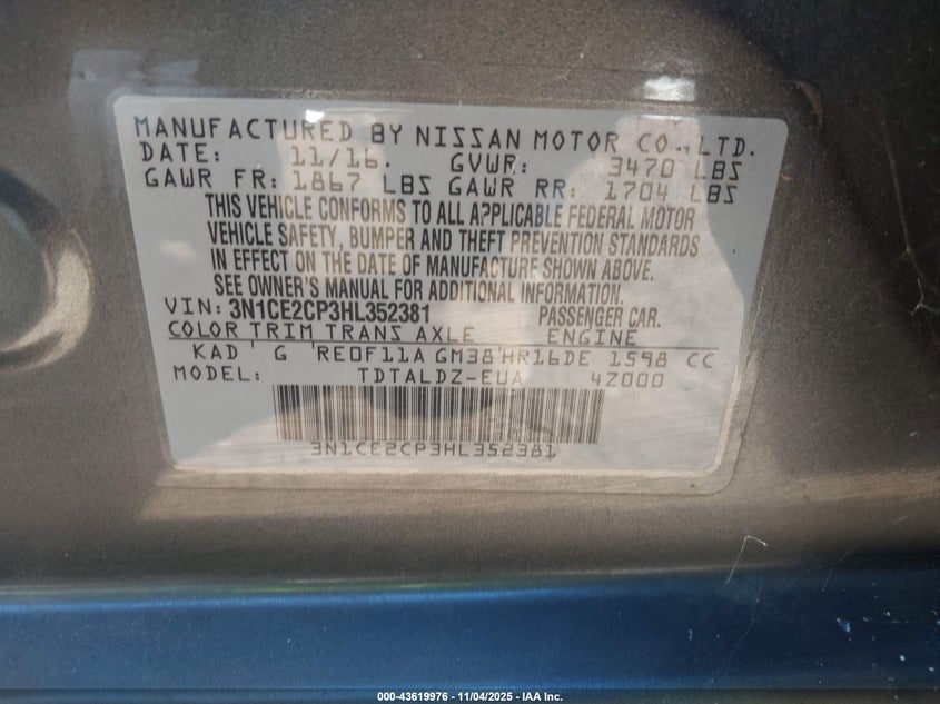 2017 NISSAN VERSA NOTE SV 3N1CE2CP3HL352381