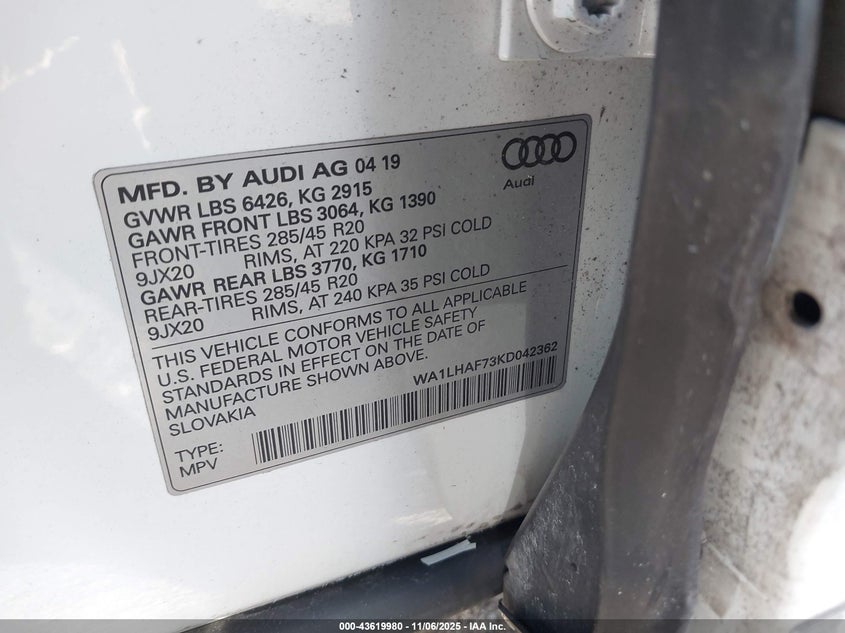 2019 AUDI Q7 45 PREMIUM/45 SE PREMIUM - WA1LHAF73KD042362