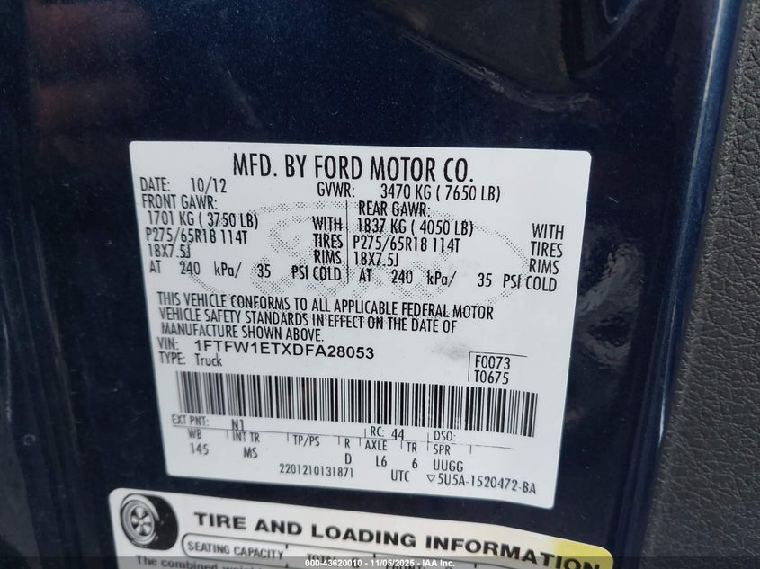 2013 FORD F-150 XLT 1FTFW1ETXDFA28053