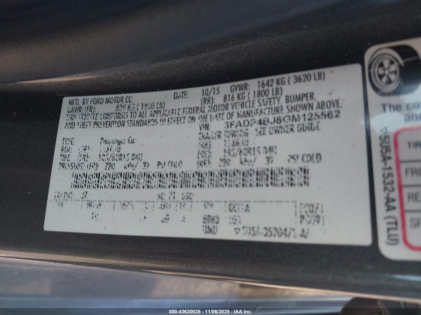 2016 Ford Fiesta Se VIN: 3FADP4BJ8GM125562 Lot: 43620028