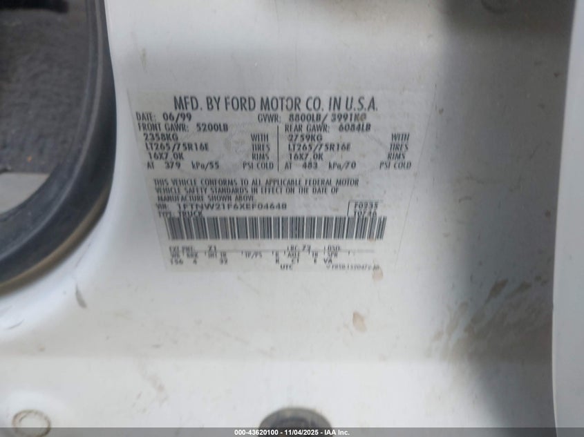 1FTNW21F6XEF04648 1999 FORD F250 photo no. 9