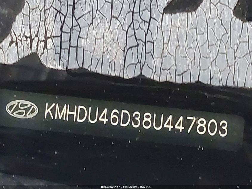 2008 Hyundai Elantra Gls/Se VIN: KMHDU46D38U447803 Lot: 43620117