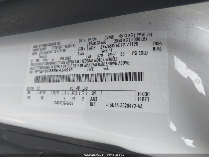 2024 FORD TRANSIT-350 1FTBF8C85RKA54516