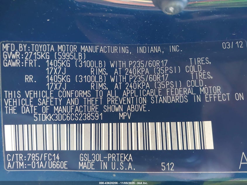 5TDKK3DC6CS238591 2012 TOYOTA SIENNA photo no. 9