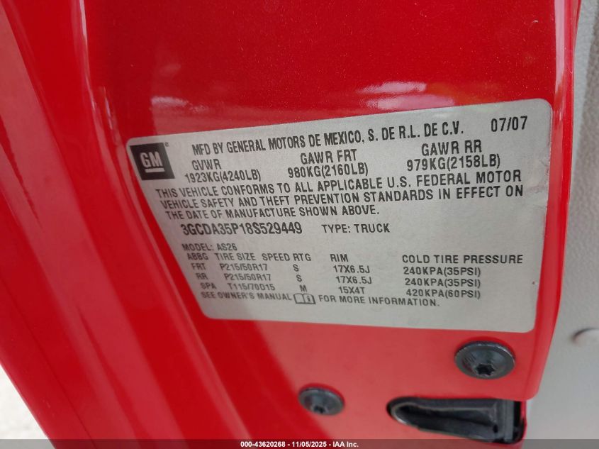 2008 Chevrolet Hhr Panel Lt VIN: 3GCDA35P18S529449 Lot: 43620268