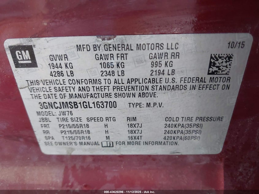 2016 CHEVROLET TRAX LTZ - 3GNCJMSB1GL163700