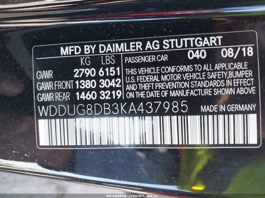 2019 MERCEDES-BENZ S 560 - WDDUG8DB3KA437985