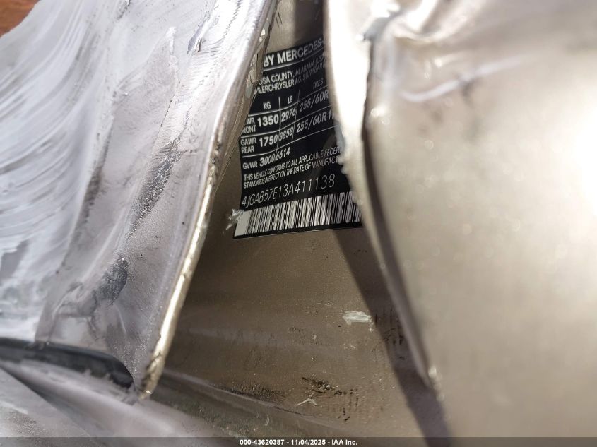 2003 Mercedes-Benz Ml 350 VIN: 4JGAB57E13A411138 Lot: 43620387