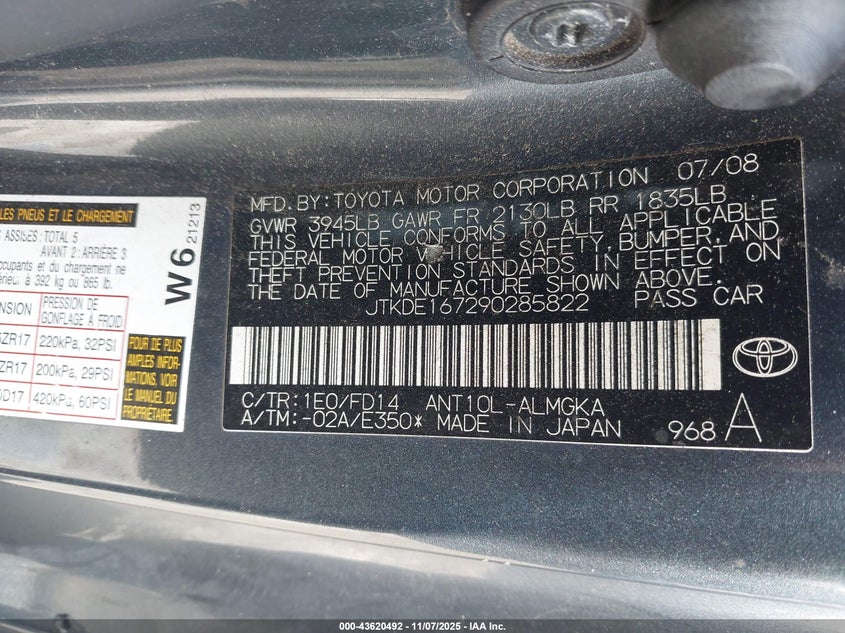 2009 Scion Tc VIN: JTKDE167290285822 Lot: 43620492