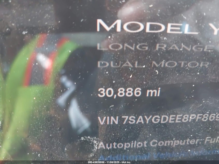 2023 Tesla Model Y Awd/Long Range Dual Motor All-Wheel Drive VIN: 7SAYGDEE8PF869079 Lot: 43620556