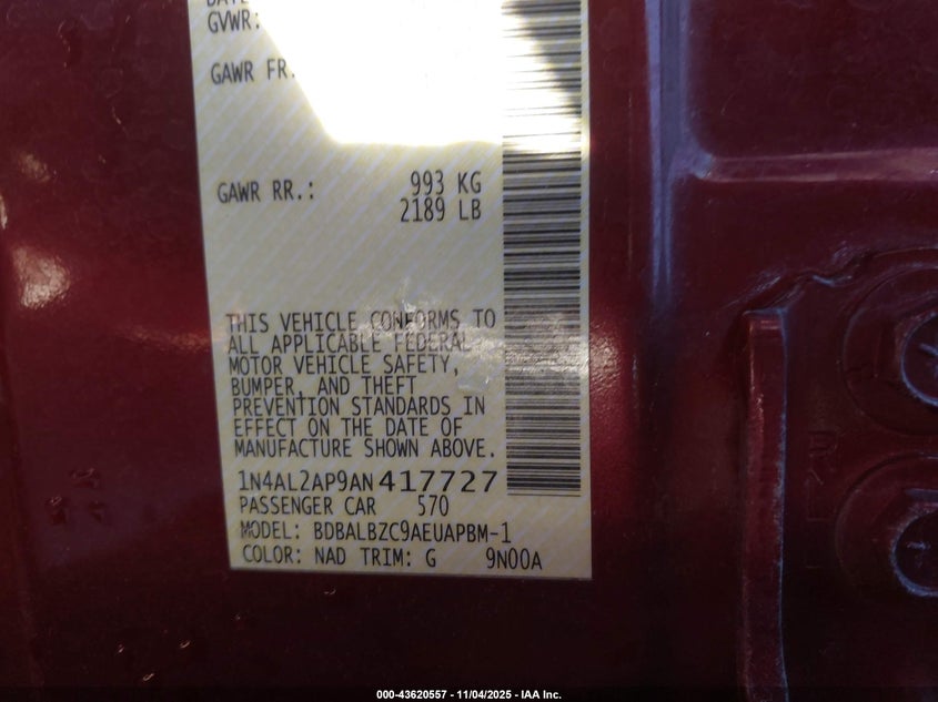 1N4AL2AP9AN417727 2010 NISSAN ALTIMA photo no. 9