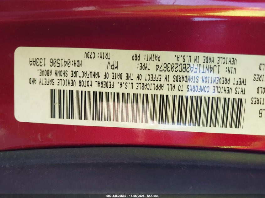 2011 Jeep Compass VIN: 1J4NT1FA2BD203674 Lot: 43620689