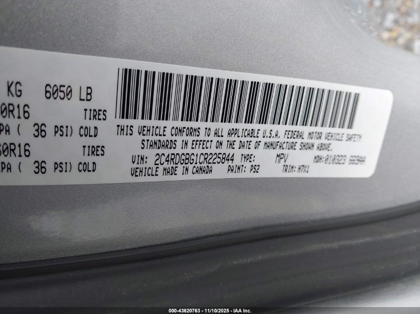 2012 Dodge Grand Caravan Se/Avp VIN: 2C4RDGBG1CR225844 Lot: 43620763