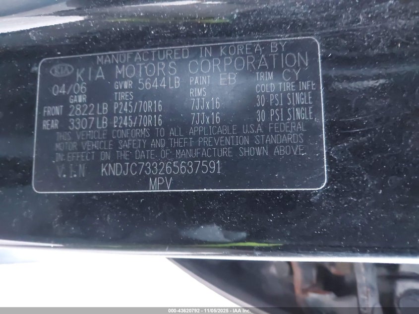 KNDJC733265637591 2006 KIA SORENTO photo no. 9