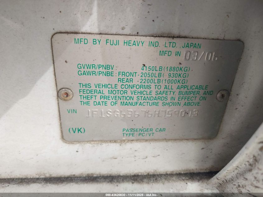 2006 Subaru Forester 2.5X VIN: JF1SG63676H759073 Lot: 43620830