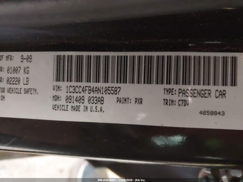 2010 Chrysler Sebring Touring VIN: 1C3CC4FB4AN105587 Lot: 43620997