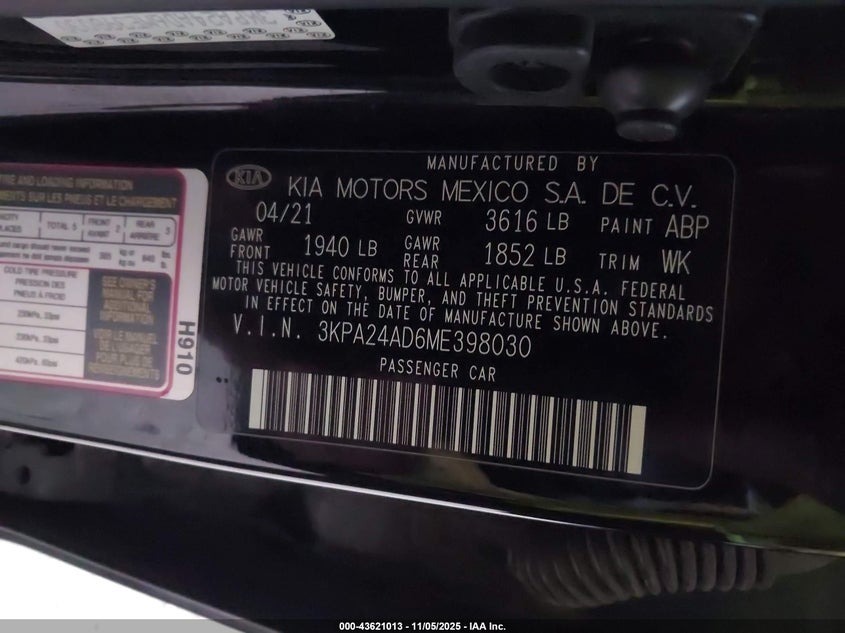 2021 KIA RIO S 3KPA24AD6ME398030