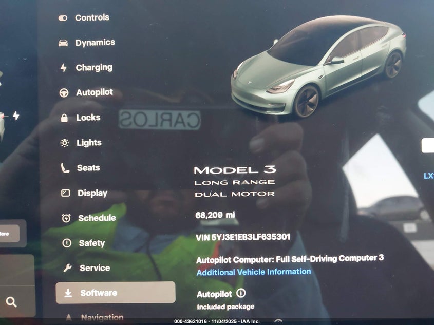 2020 Tesla Model 3 Long Range VIN: 5YJ3E1EB3LF635301 Lot: 43621016