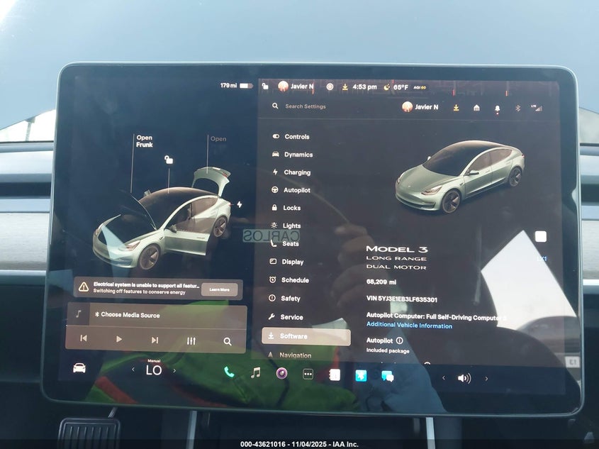 2020 Tesla Model 3 Long Range VIN: 5YJ3E1EB3LF635301 Lot: 43621016