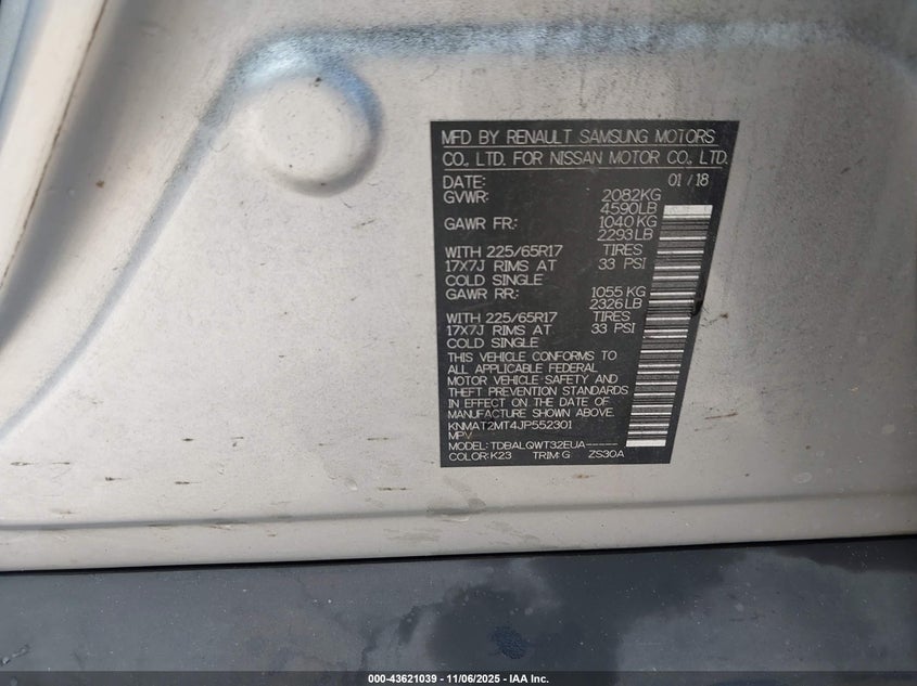 2018 NISSAN ROGUE SV - KNMAT2MT4JP552301