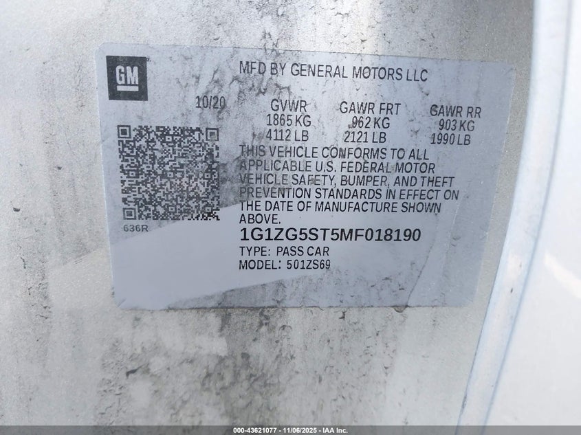 2021 CHEVROLET MALIBU FWD RS - 1G1ZG5ST5MF018190