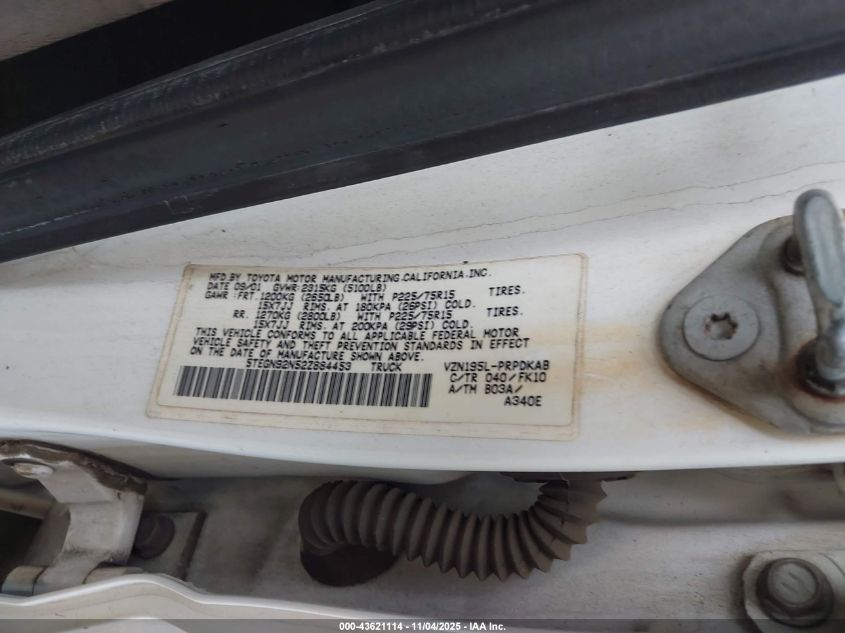 2002 Toyota Tacoma Prerunner V6 VIN: 5TEGN92N52Z884453 Lot: 43621114