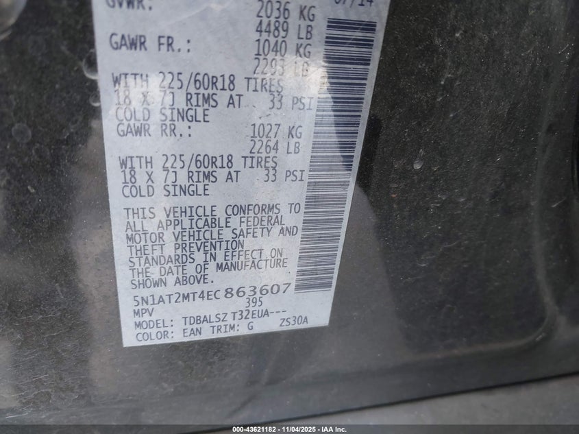 5N1AT2MT4EC863607 2014 NISSAN ROGUE photo no. 9