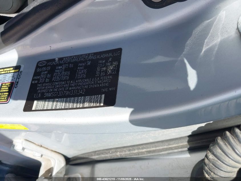 2009 Hyundai Santa Fe Gls VIN: 5NMSG13D79H331342 Lot: 43621215