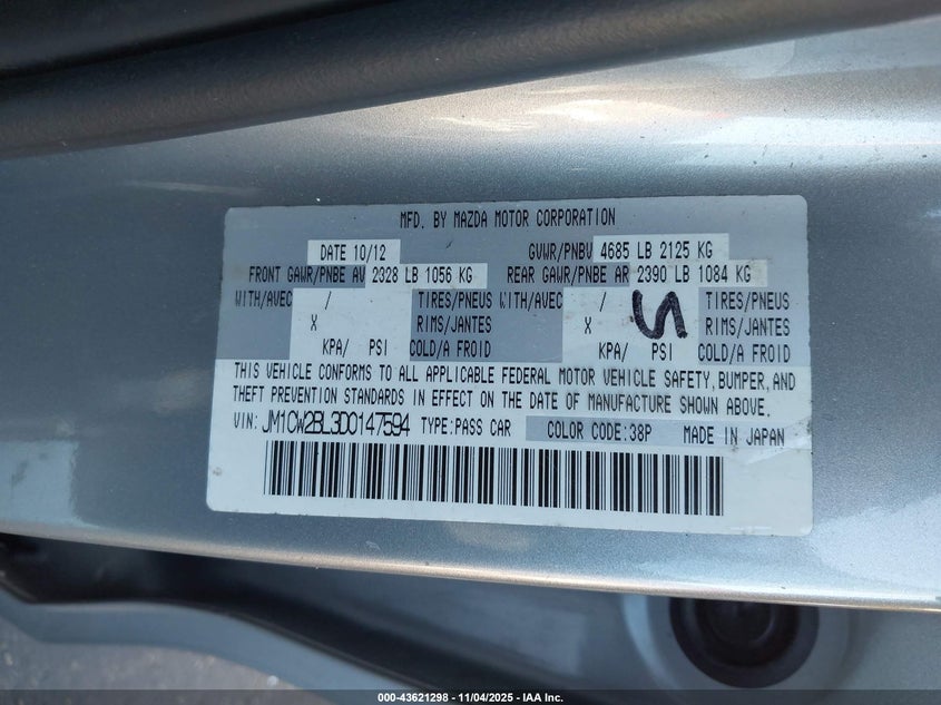 2013 MAZDA MAZDA5 SPORT JM1CW2BL3D0147594