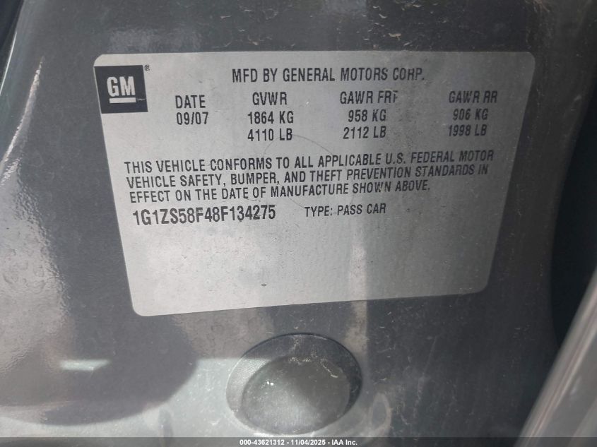 2008 Chevrolet Malibu Classic Ls VIN: 1G1ZS58F48F134275 Lot: 43621312