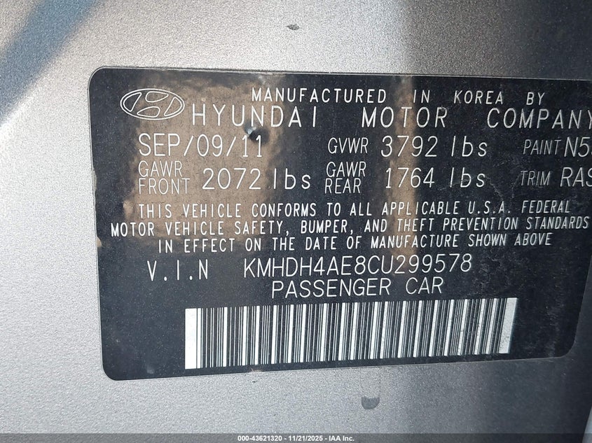 KMHDH4AE8CU299578 2012 HYUNDAI ELANTRA photo no. 9
