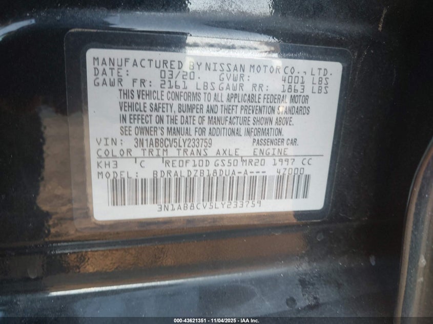 3N1AB8CV5LY233759 2020 NISSAN SENTRA photo no. 9