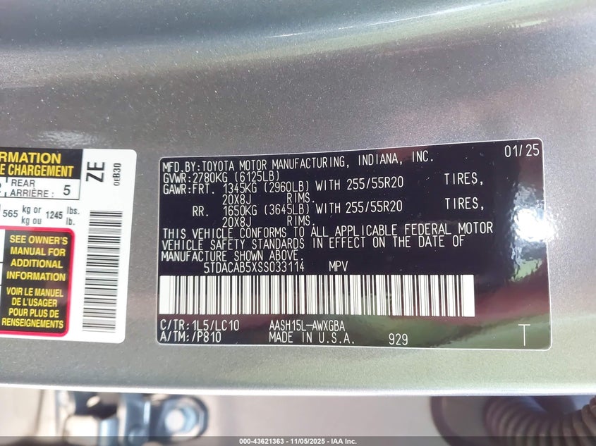 2025 TOYOTA GRAND HIGHLANDER HYBRID LIMITED - 5TDACAB5XSS033114