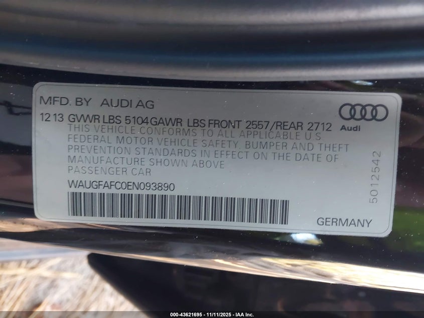 2014 AUDI A6 2.0T PREMIUM WAUGFAFC0EN093890