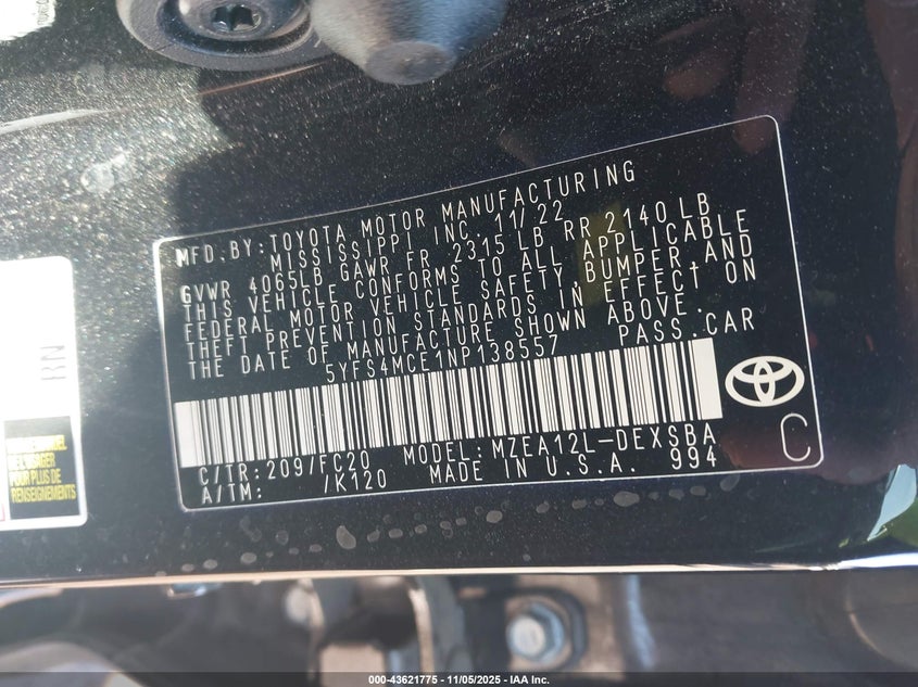 2022 TOYOTA COROLLA SE NIGHTSHADE EDITION - 5YFS4MCE1NP138557