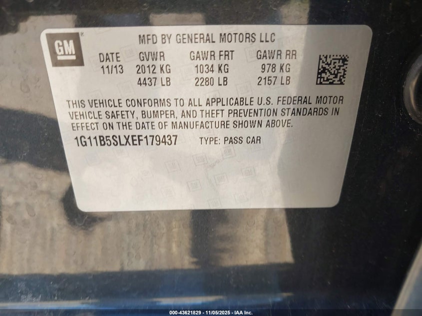 2014 CHEVROLET MALIBU 1LS 1G11B5SLXEF179437