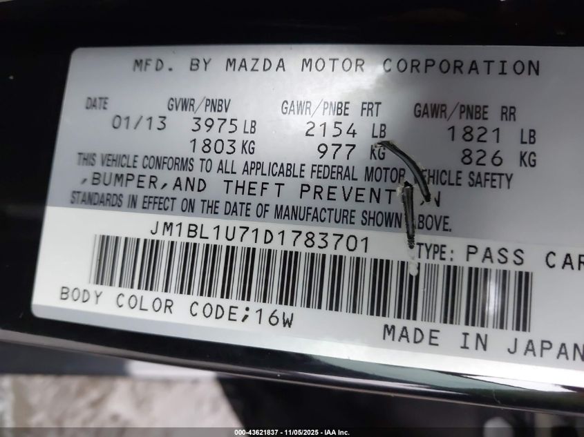 2013 Mazda Mazda3 I Sport VIN: JM1BL1U71D1783701 Lot: 43621837