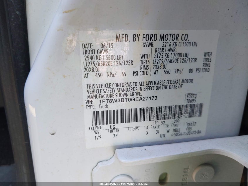 2016 Ford F-350 Lariat VIN: 1FT8W3BT0GEA27173 Lot: 43622072