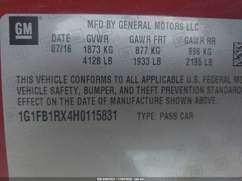 2017 CHEVROLET CAMARO 1LT - 1G1FB1RX4H0115831