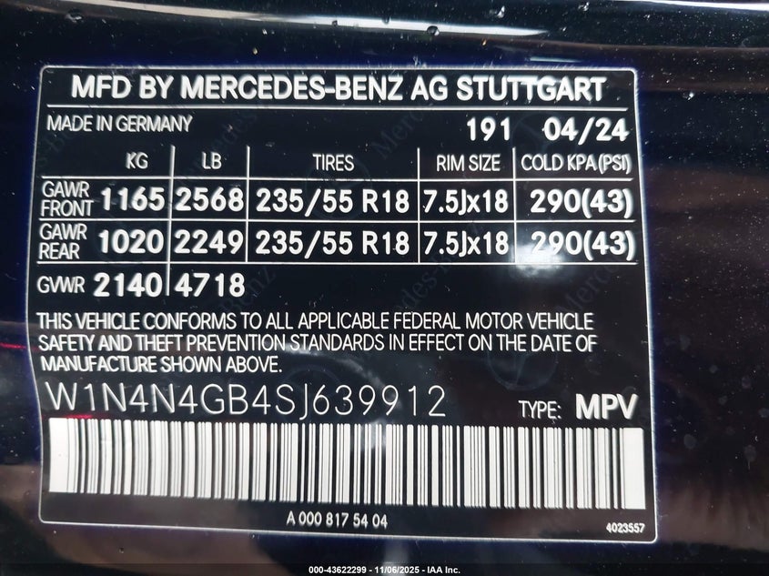 2025 MERCEDES-BENZ GLA 250 4MATIC W1N4N4GB4SJ639912