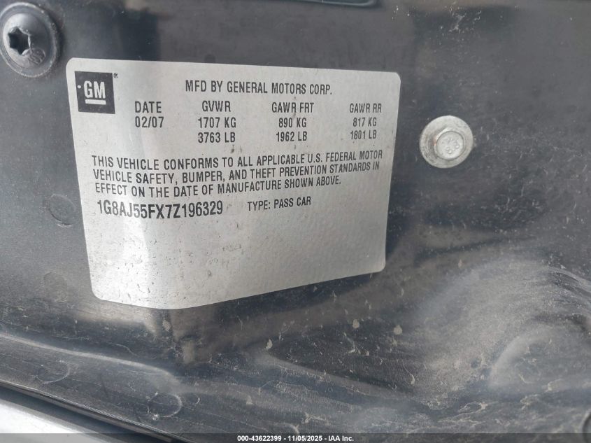 2007 Saturn Ion 2 VIN: 1G8AJ55FX7Z196329 Lot: 43622399